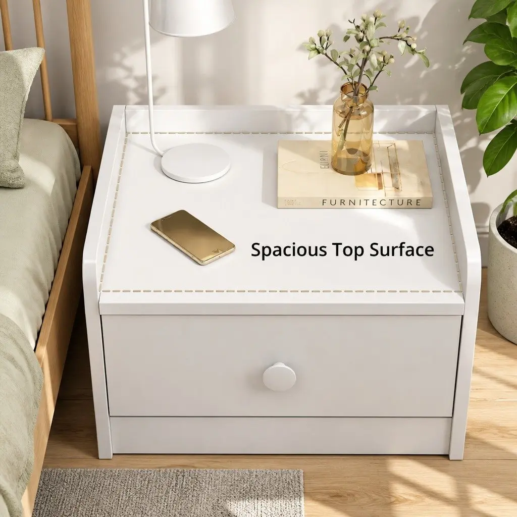 Nightstand with Tray Top and 3 Drawers Warm White 47cm x 59cm