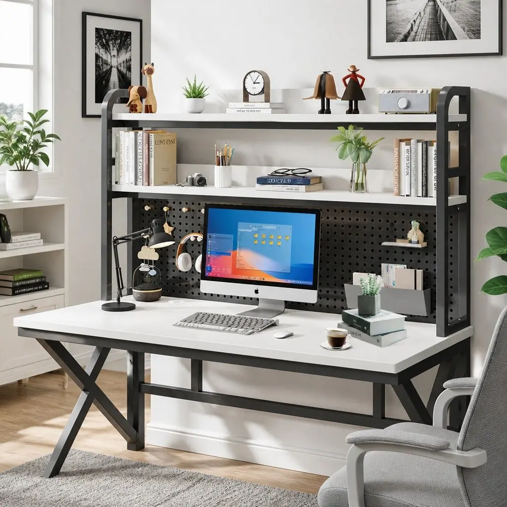 Computer Study Desk Nordic Style 120x60cm Black Legs White Desktop