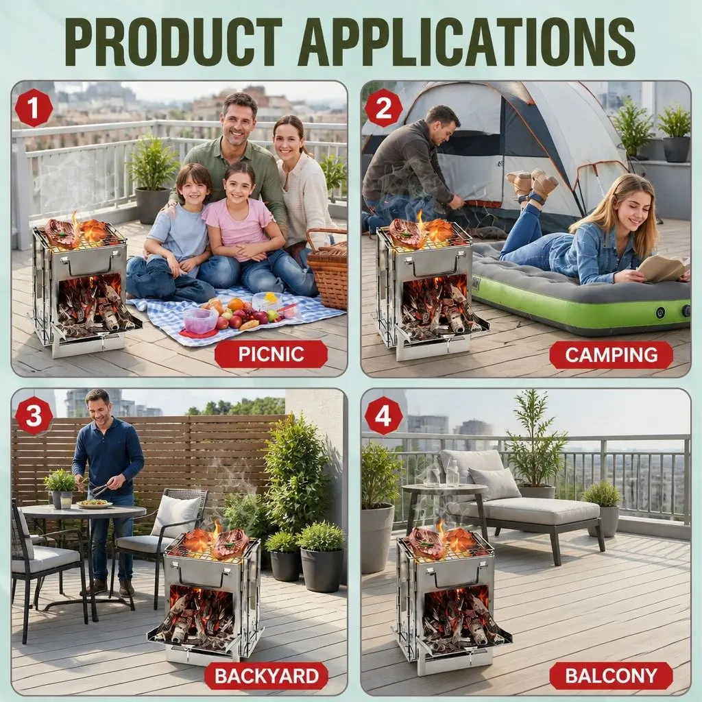 Portable Folding Charcoal Camping Stove High Temperature Resistant 21x20x27cm