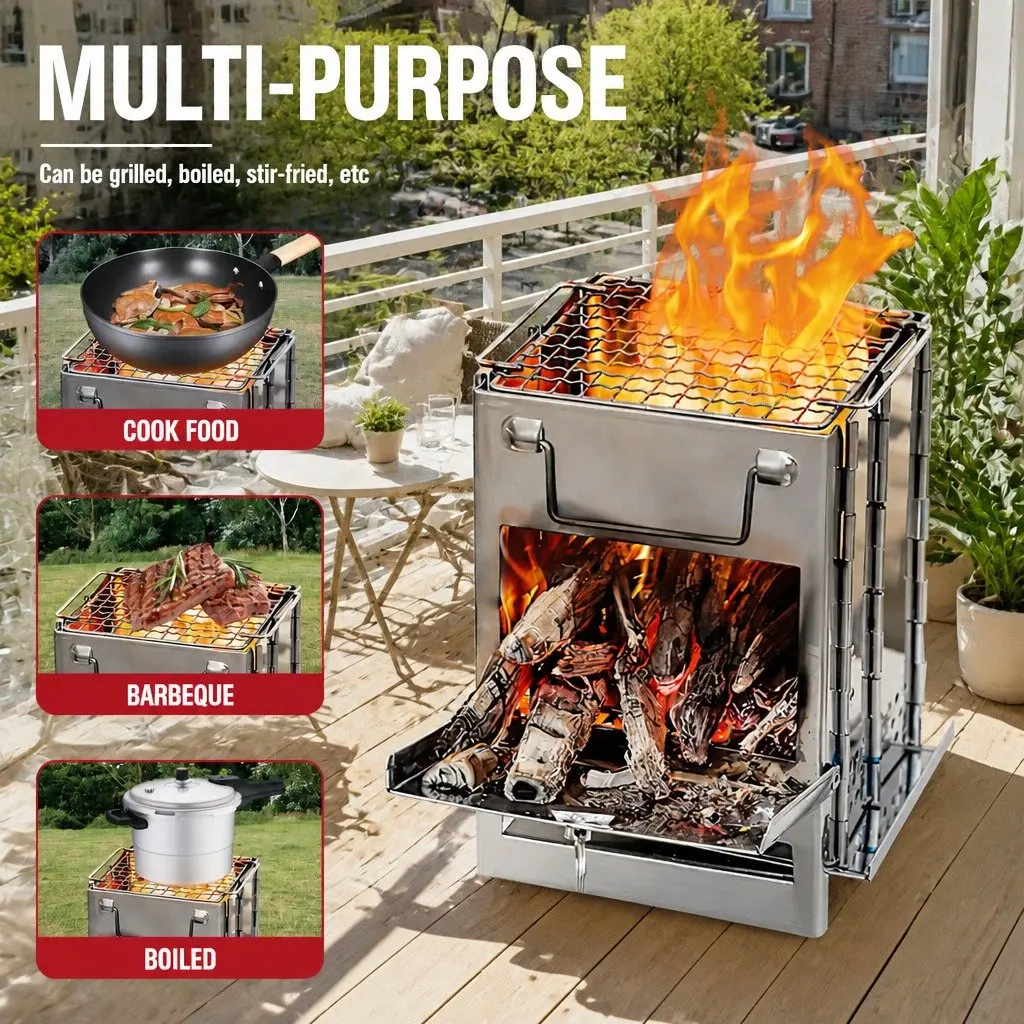 Portable Folding Charcoal Camping Stove High Temperature Resistant 21x20x27cm