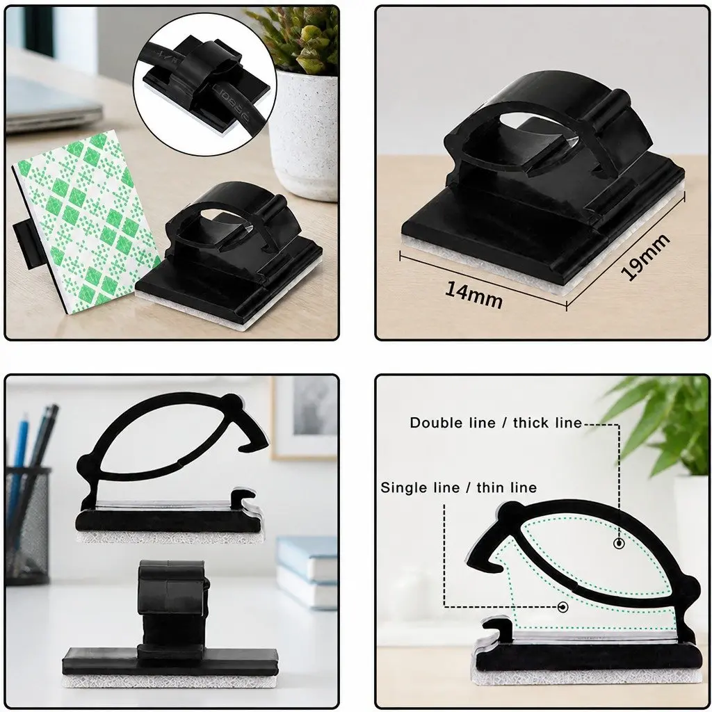 Adhesive Wire Clip Cable Holder Organizer Self-Adhesive 19 X 14mm