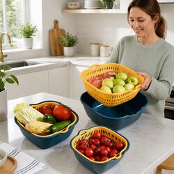 Fruit Vegetable Storage Basket Set Six-Piece Double-Layer Kitchen Organiser
