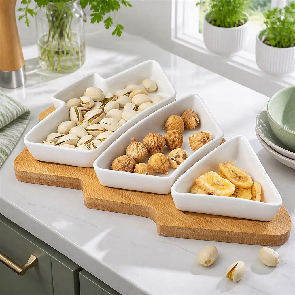 Small Tree Design Split Dry Fruit Plate Snack Food Storage Household White