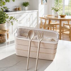 3-Layer Bento Lunch Box 900ml Food Storage Container Leakproof Compartments