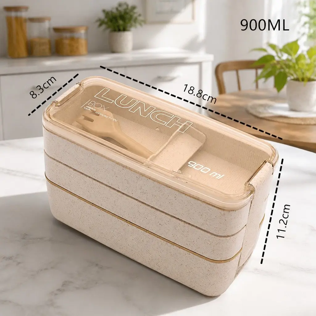 3-Layer Bento Lunch Box 900ml with Easy Lock Seal