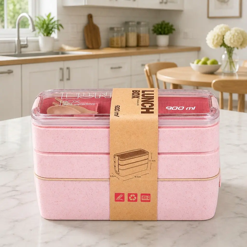 3-Layer Bento Lunch Box 900ml with Easy Lock Seal