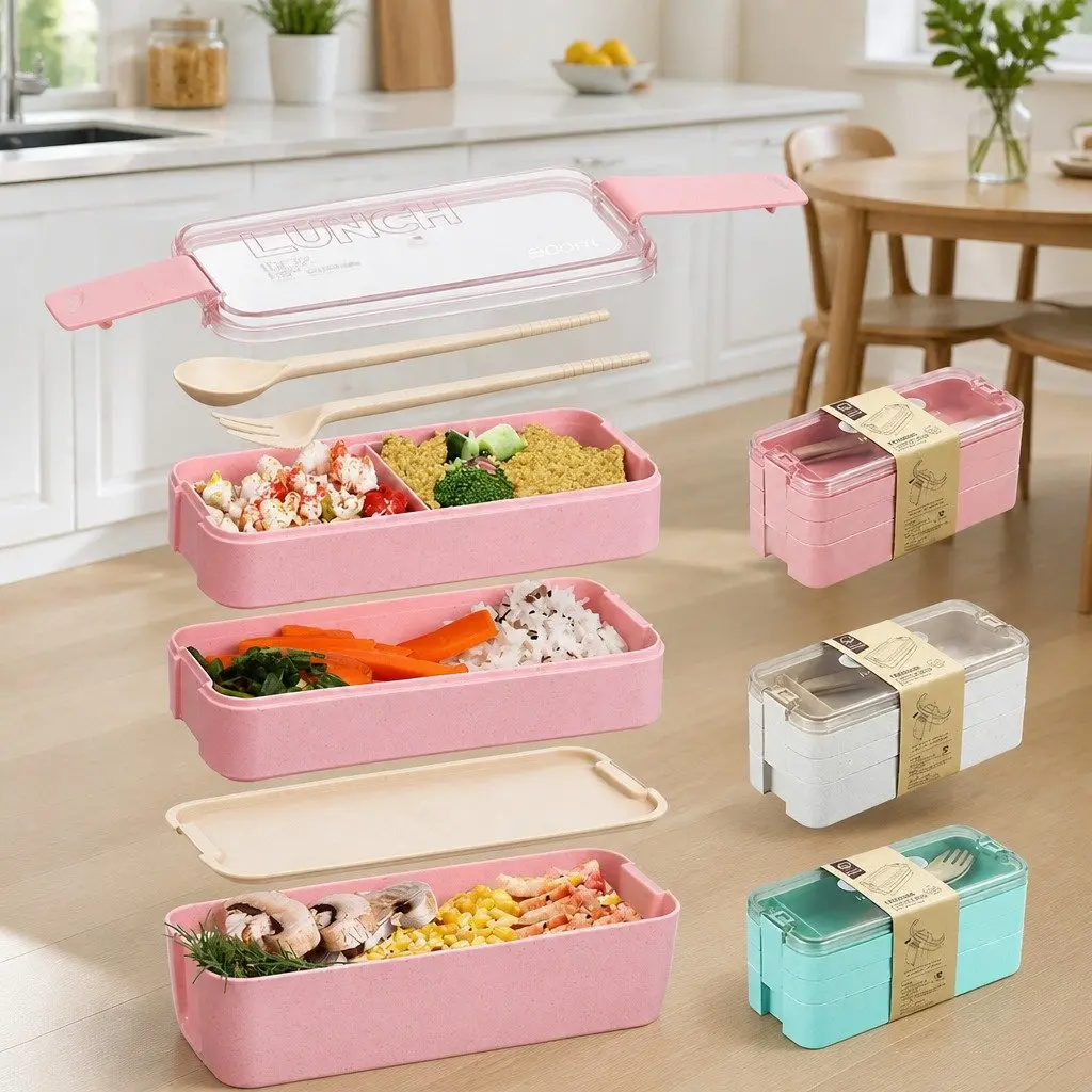 3-Layer Bento Lunch Box 900ml with Easy Lock Seal