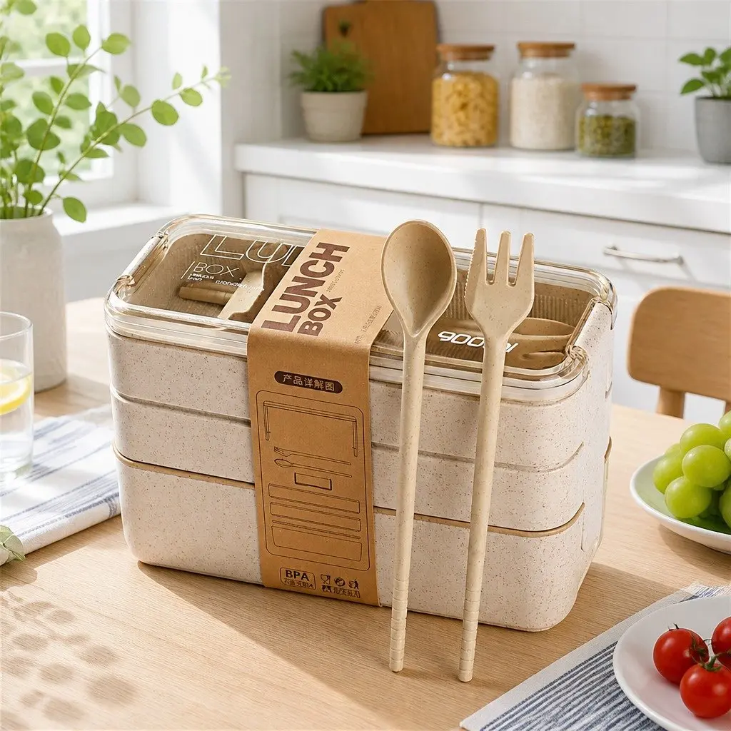 3-Layer Bento Lunch Box 900ml with Easy Lock Seal