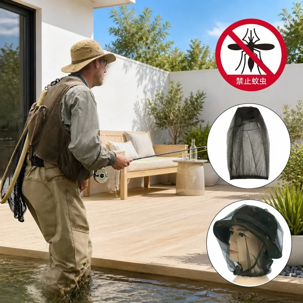 Mosquito Head Net Lightweight Breathable 45 X 33 cm Outdoor Fishing Insect Mesh Hat Face Protector