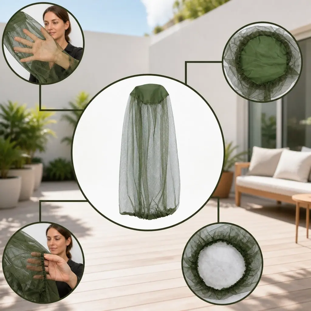 Mosquito Head Net Lightweight Breathable 45 X 33 cm Outdoor Fishing Insect Mesh Hat Face Protector