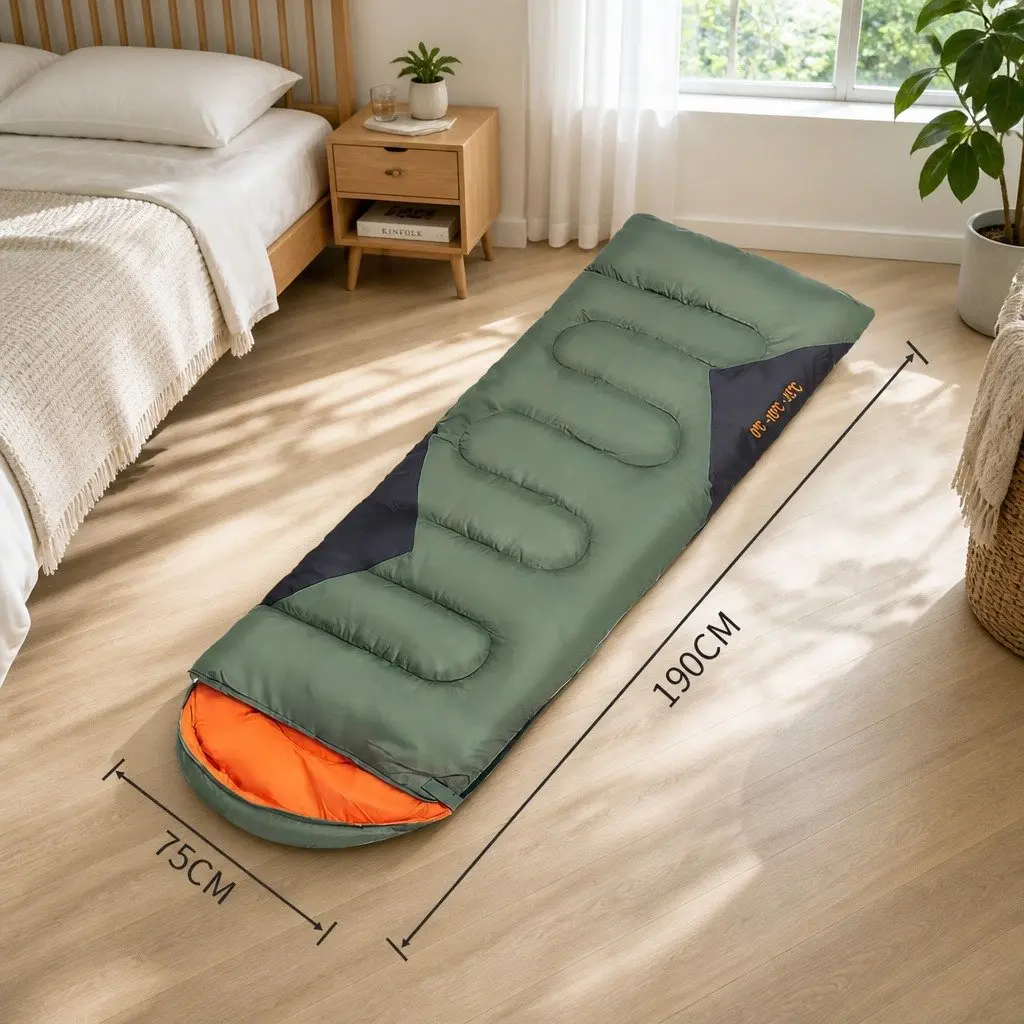 Rectangular Sleeping Bag Waterproof Envelope Design Camping Quilted Comfort