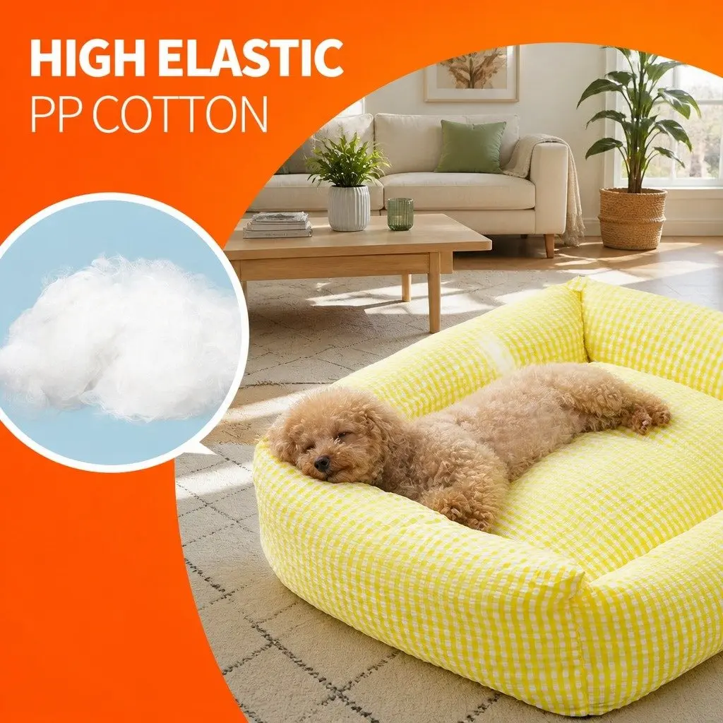 Pet Bed Removable Washable Cushion Square Basket for Dogs Cats Yellow 45x35x18cm