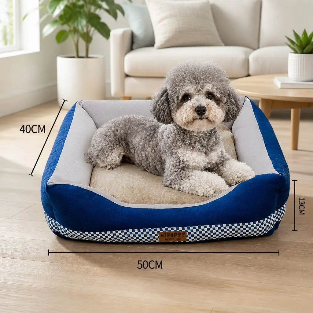 Dog Bed Breathable Moisture-proof Large Space Soft Fluffy Detachable Washable Mat Blue 60x50cm