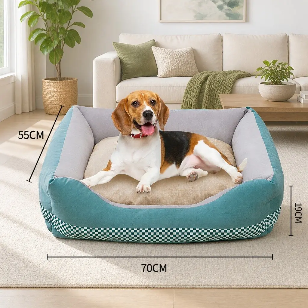 Checkerboard Pet Calming Bed Washable Soft Warm Cat Dog Nest House Mat Green