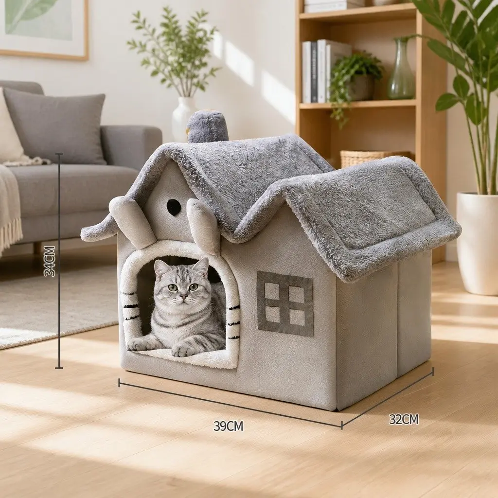 Pet Tent Removable Washable Double Roof Soft Warm Shelter Indoor 39x32x34cm