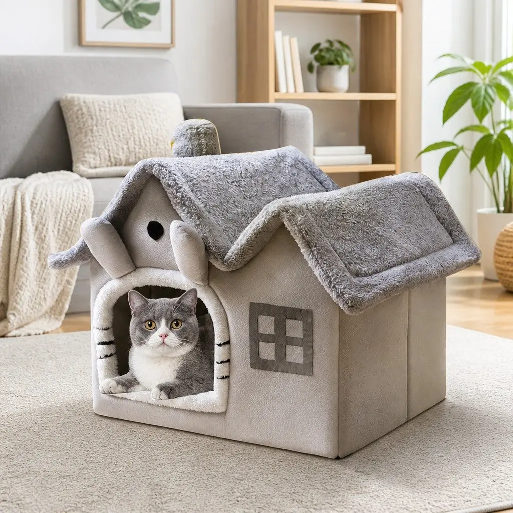 Pet Tent Removable Washable Double Roof Soft Warm Shelter Indoor 39x32x34cm