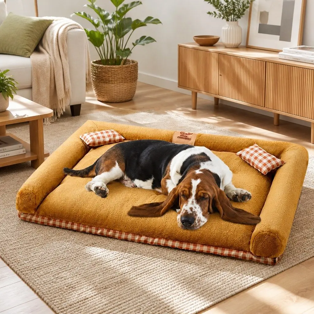 Dog Bed Soft Nest Mat Removable Washable Thickened Sponge PP Cotton Brown 70x60x13cm