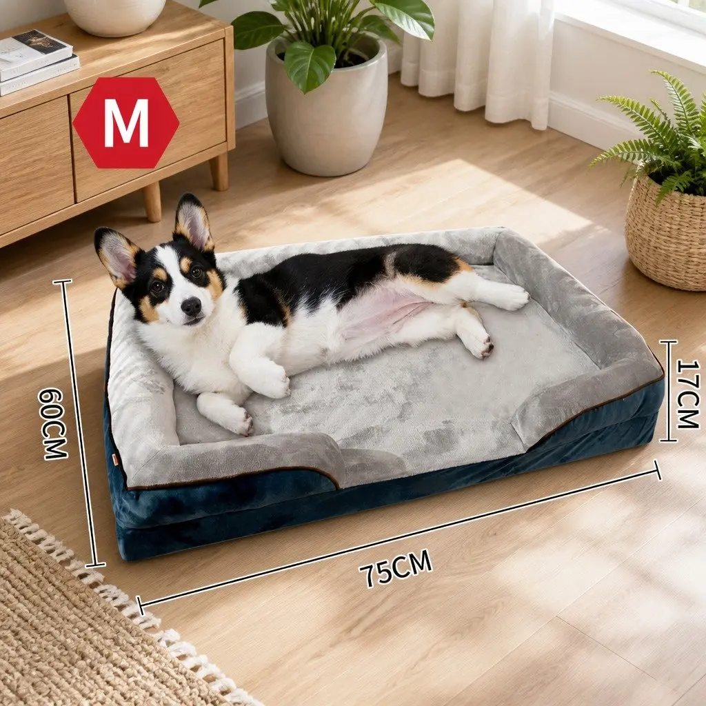 Dog Bed Sofa Thickened Sponge Cushion Support Grey M Size