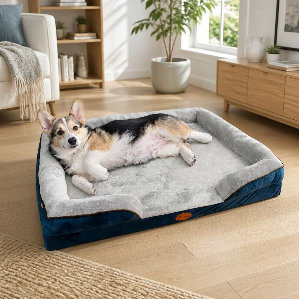 Dog Bed Sofa Thickened Sponge Cushion Support Grey M Size