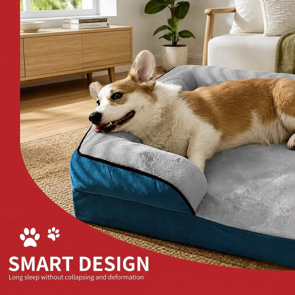 Dog Bed Sofa Thickened Sponge Cushion Support Grey M Size