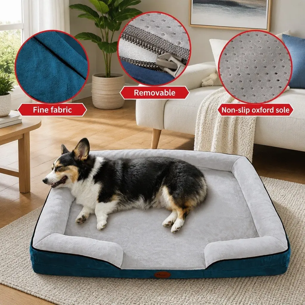 Dog Bed Sofa Thickened Sponge Cushion Support Grey M Size