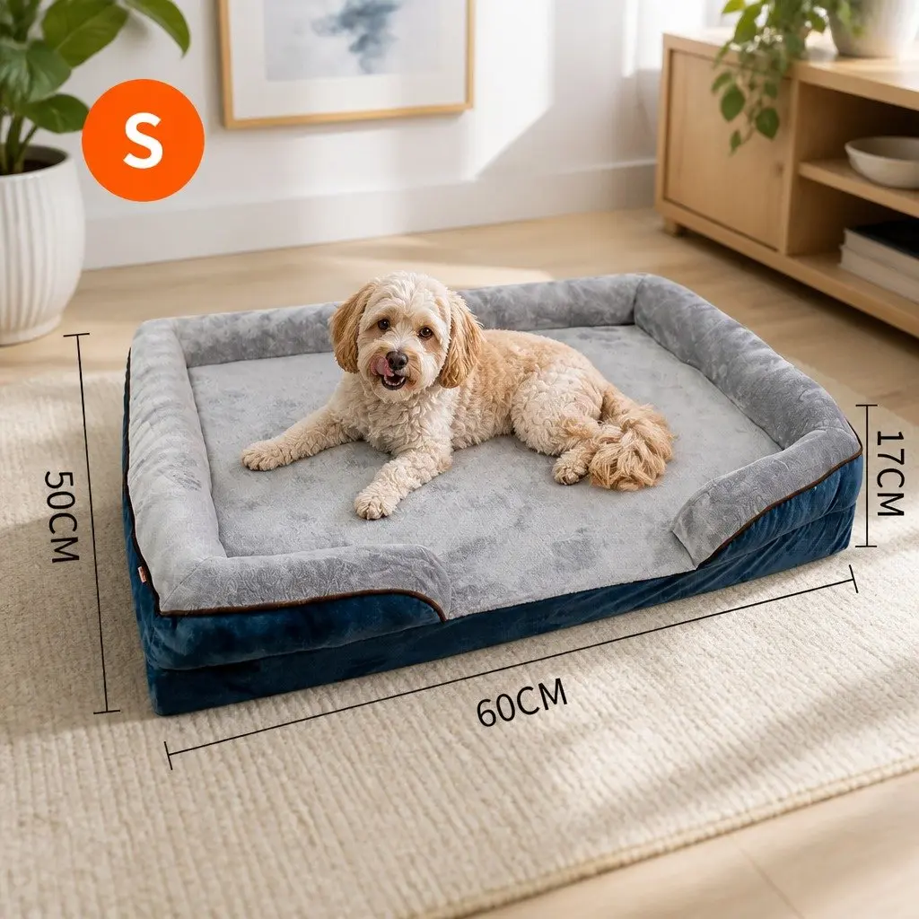 Dog Sofa Bed Orthopedic Grey Three-Sided Padding S Size