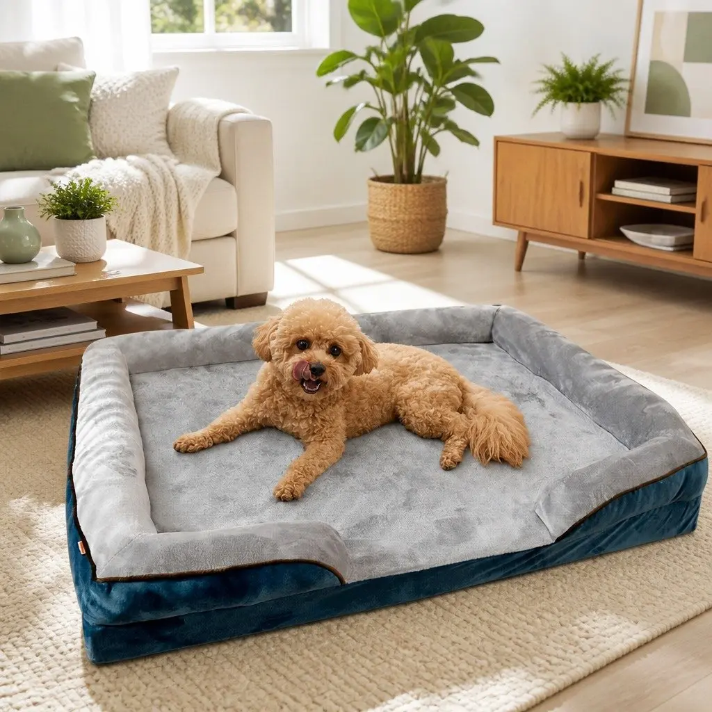 Dog Sofa Bed Orthopedic Grey Three-Sided Padding S Size