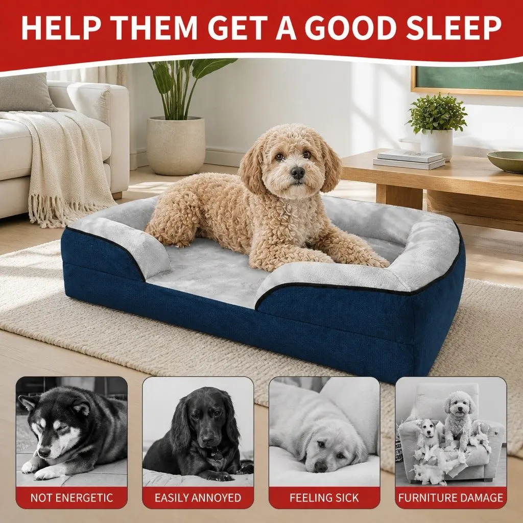 Dog Sofa Bed Orthopedic Grey Three-Sided Padding S Size