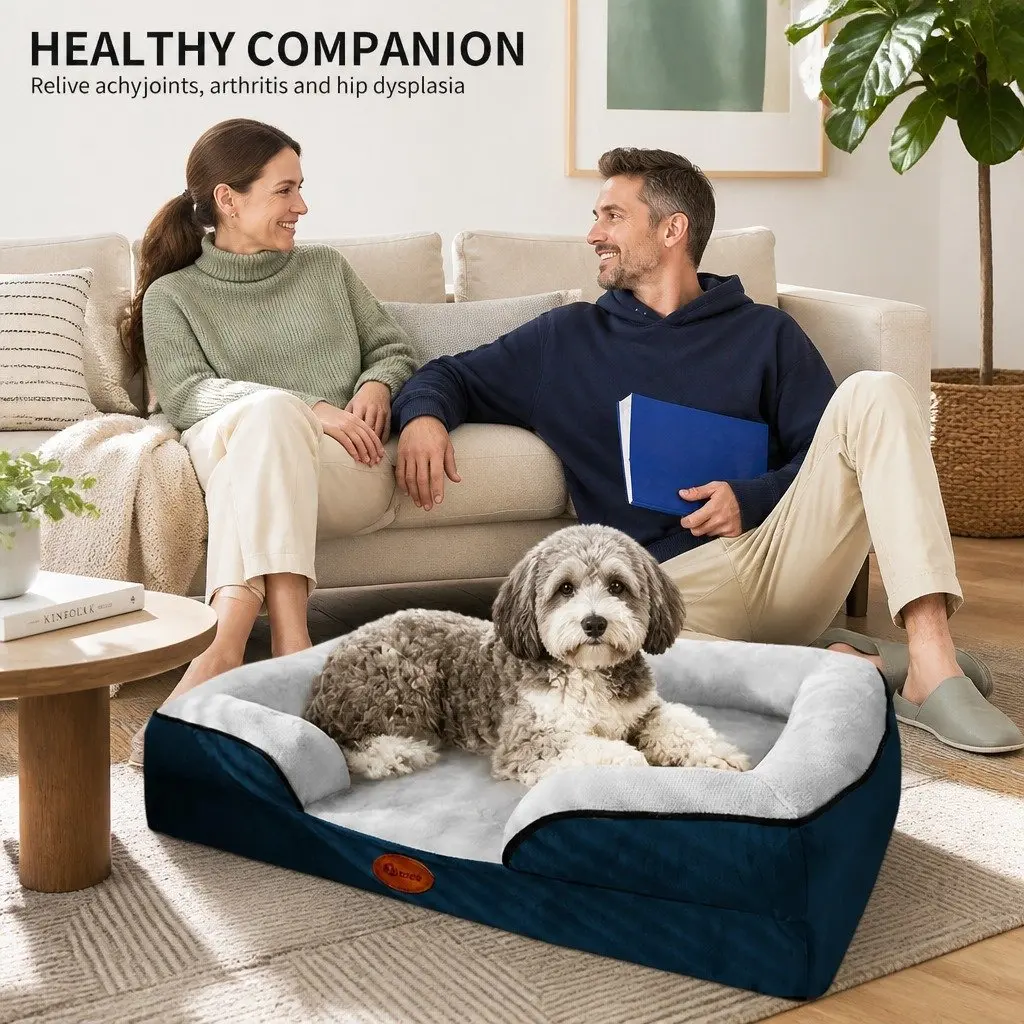 Dog Sofa Bed Orthopedic Grey Three-Sided Padding S Size