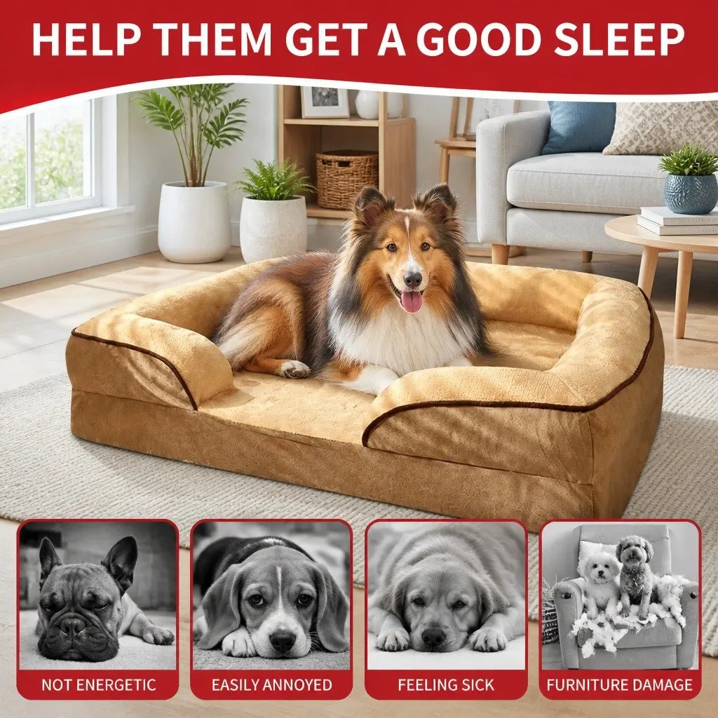 Dog Sofa Bed Large Thickened Padding Three-Sided Support 90x70x17cm