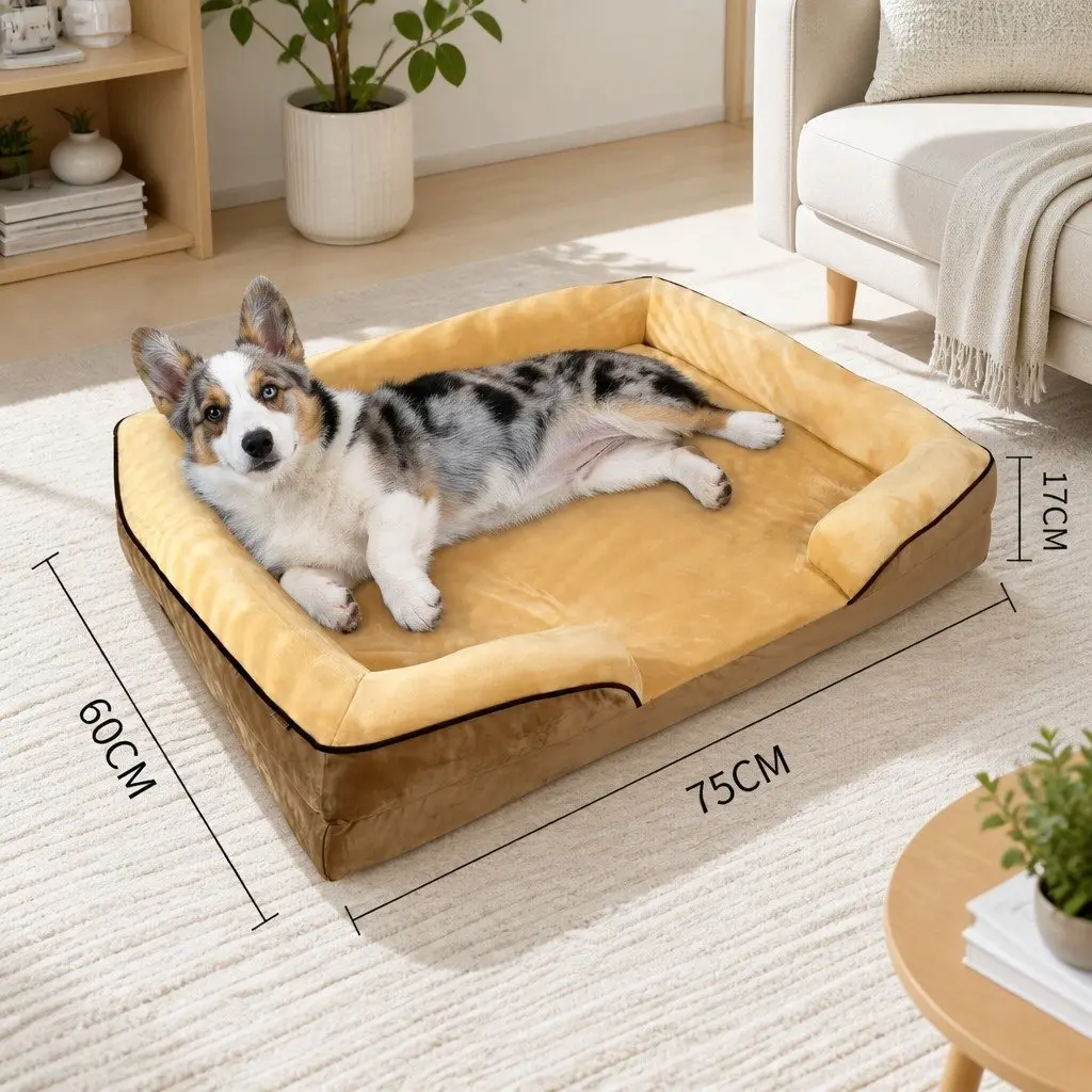 Dog Sofa Bed Thickened Sponge Deep Sleep Cushion Yellow 75x60x17cm