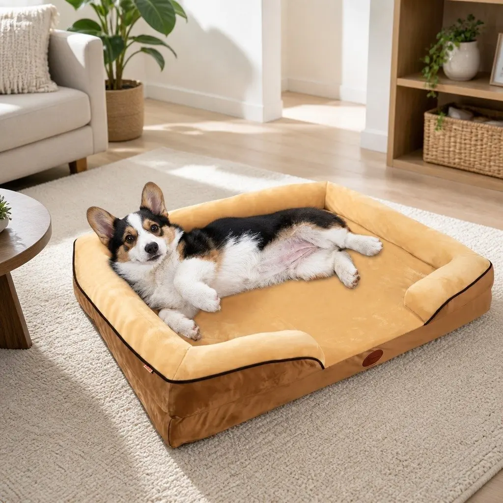 Dog Sofa Bed Thickened Sponge Deep Sleep Cushion Yellow 75x60x17cm