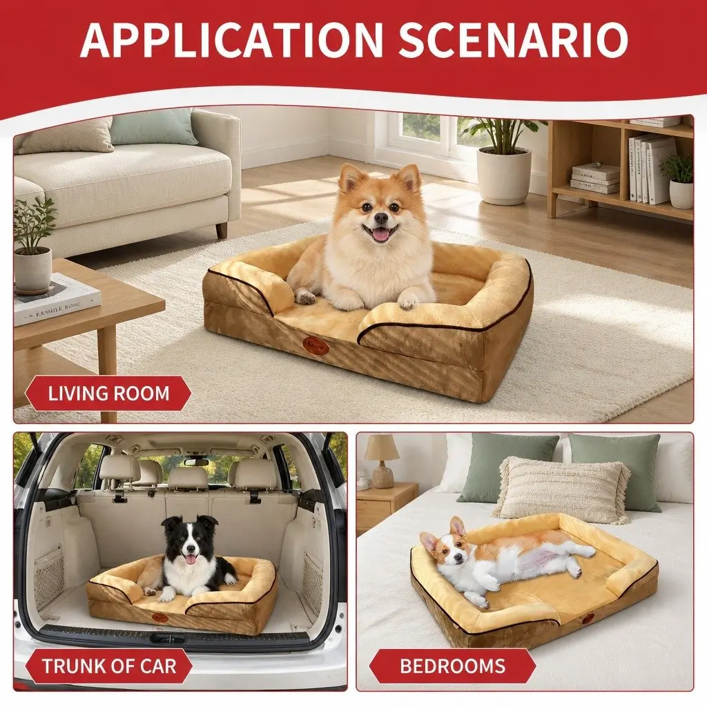 Dog Sofa Bed Thickened Sponge Deep Sleep Cushion Yellow 75x60x17cm