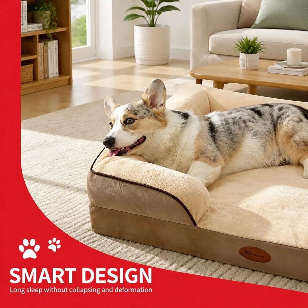 Dog Sofa Bed Thickened Sponge Deep Sleep Cushion Yellow 75x60x17cm
