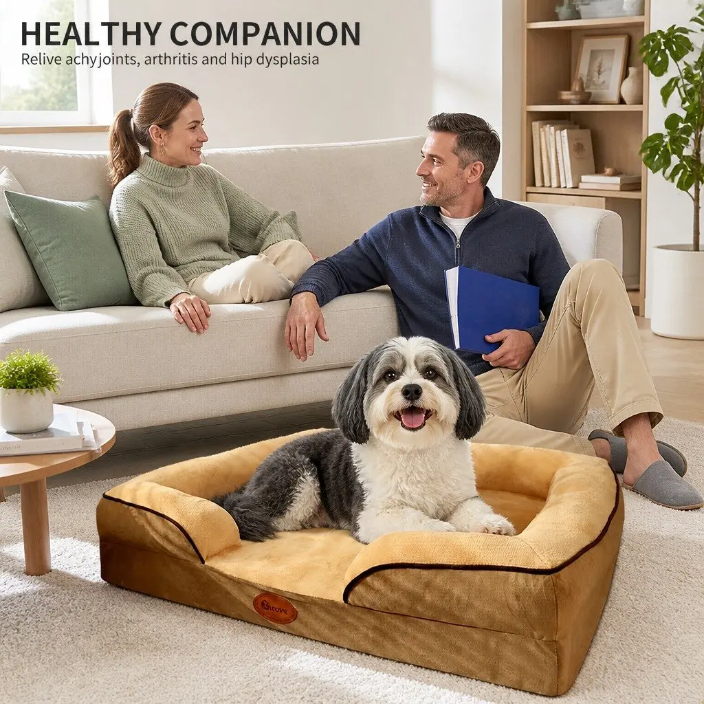 Dog Sofa Bed Thickened Sponge Deep Sleep Cushion Yellow 75x60x17cm