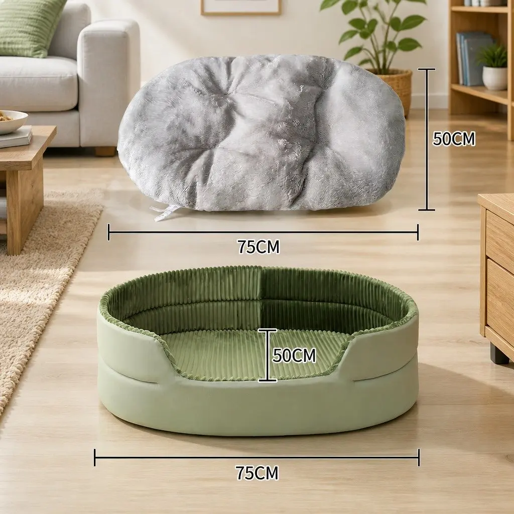 Large 3D Semi-Enclosed Pet Nest XL Striped Avocado Comfortable Cat Dog Bed