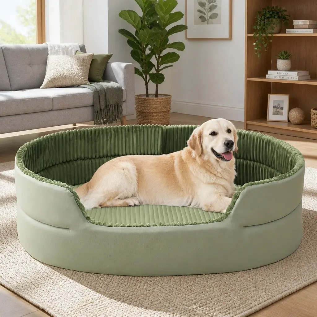 Large 3D Semi-Enclosed Pet Nest XL Striped Avocado Comfortable Cat Dog Bed