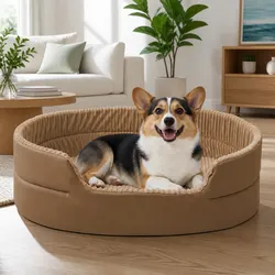 3D Semi-Enclosed Pet Nest Bed Spacious Khaki Cushion-Free Design
