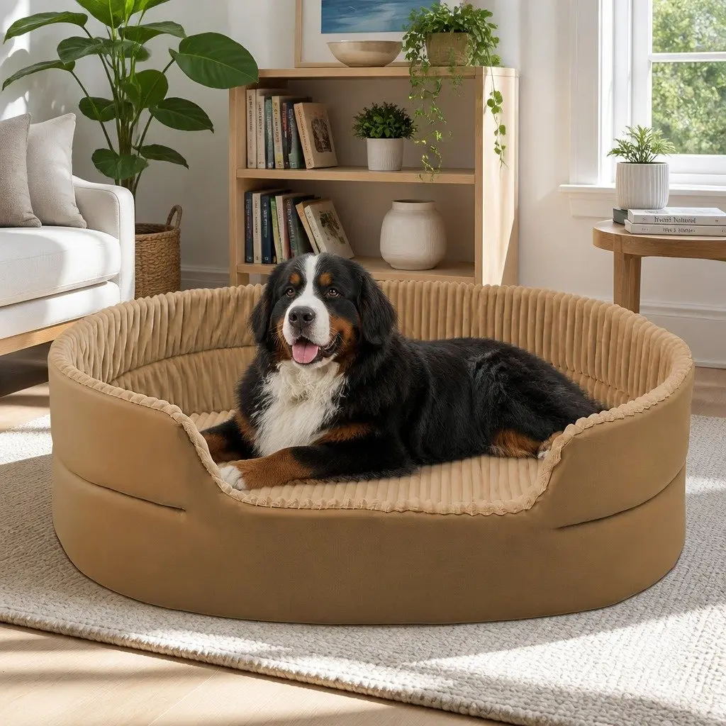 Dog Bed Double-Sided Striped Sofa-Style High Back 110x70cm
