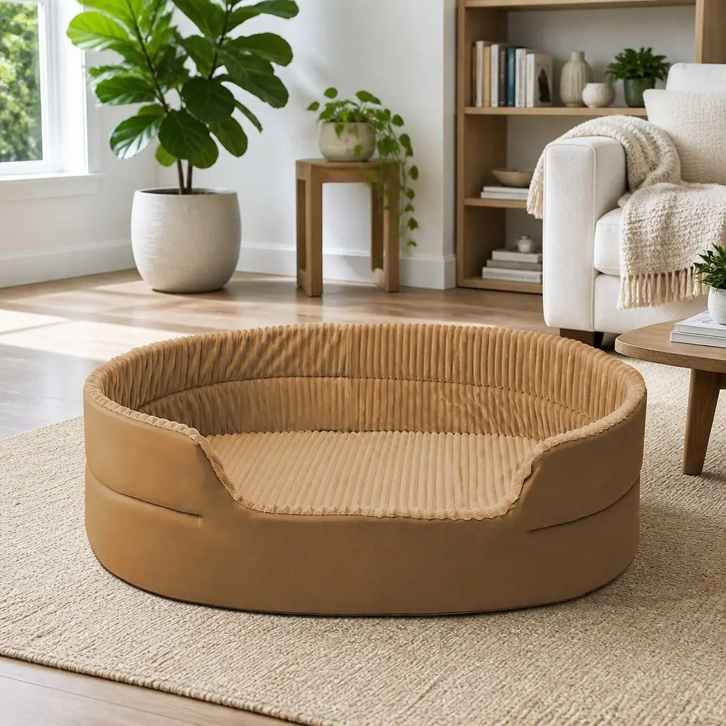 Dog Bed Double-Sided Striped Sofa-Style High Back 110x70cm