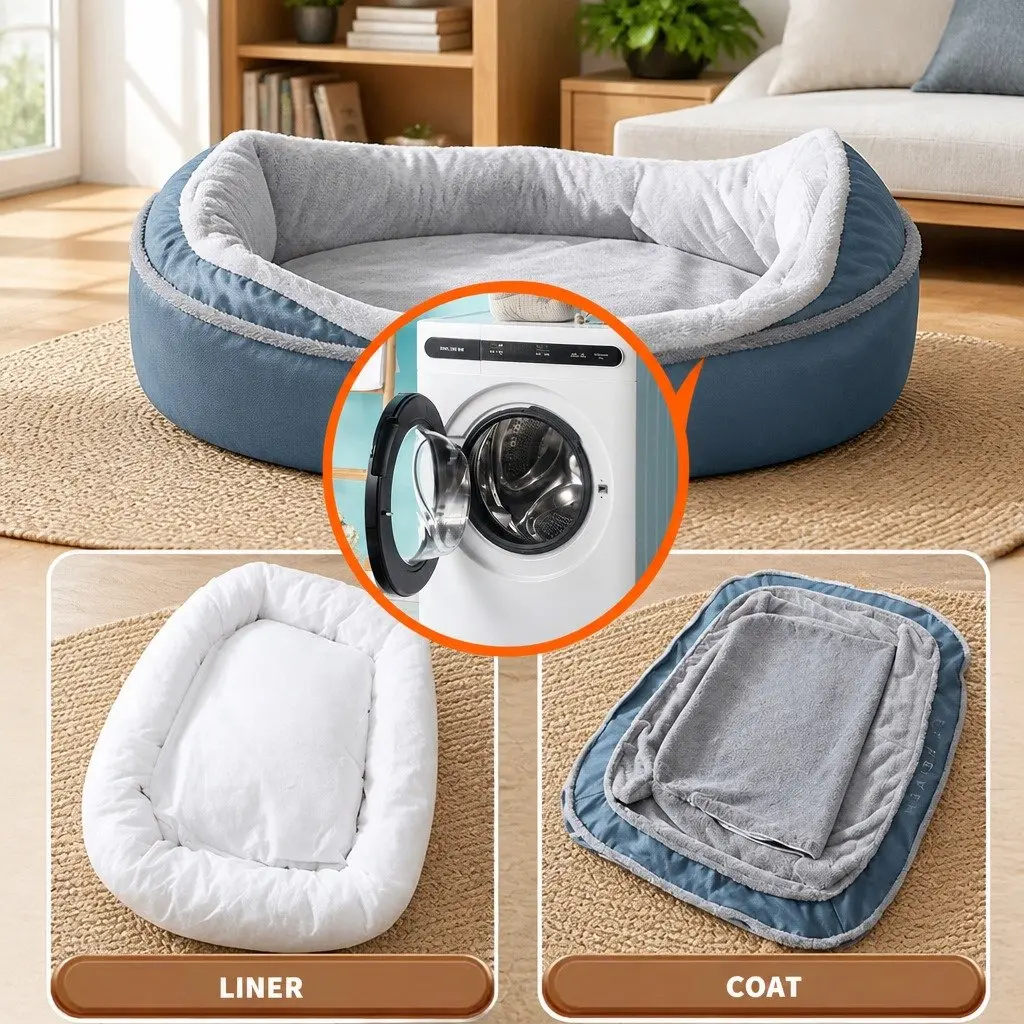 Pet Nest Bed Oval Deep Sleep Design Removable Washable Cats Dogs Blue