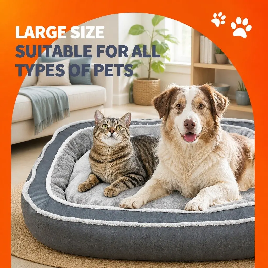 Pet Nest Bed Oval Deep Sleep Design Removable Washable Cats Dogs Blue