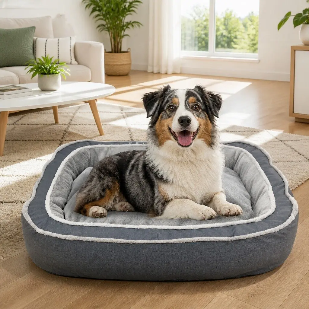 Oval Pet Bed Deep Sleep Removable Washable 75x60x19cm Blue
