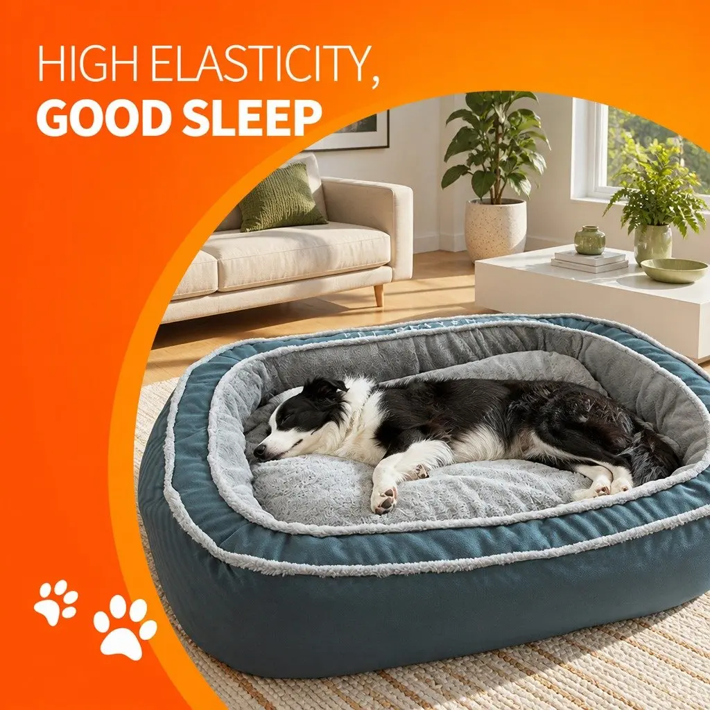 Oval Pet Bed Deep Sleep Removable Washable 75x60x19cm Blue