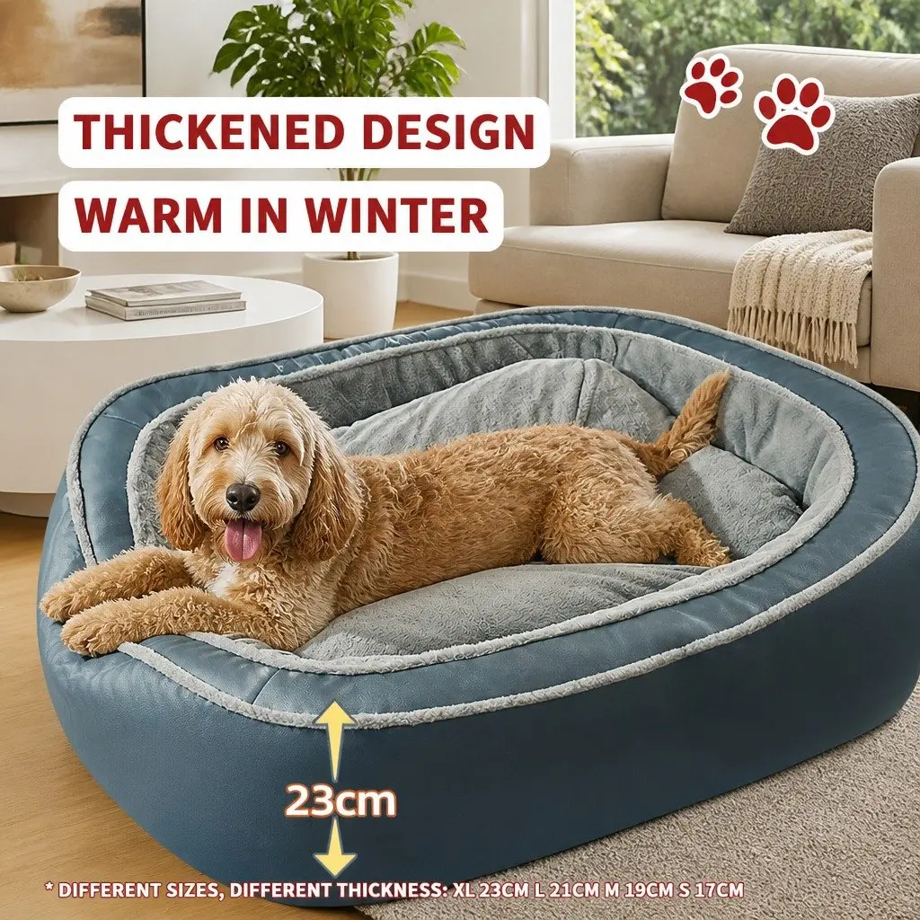 Oval Pet Bed Deep Sleep Removable Washable 75x60x19cm Blue
