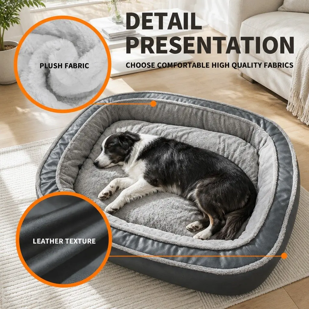 Oval Pet Bed Deep Sleep Removable Washable 75x60x19cm Blue
