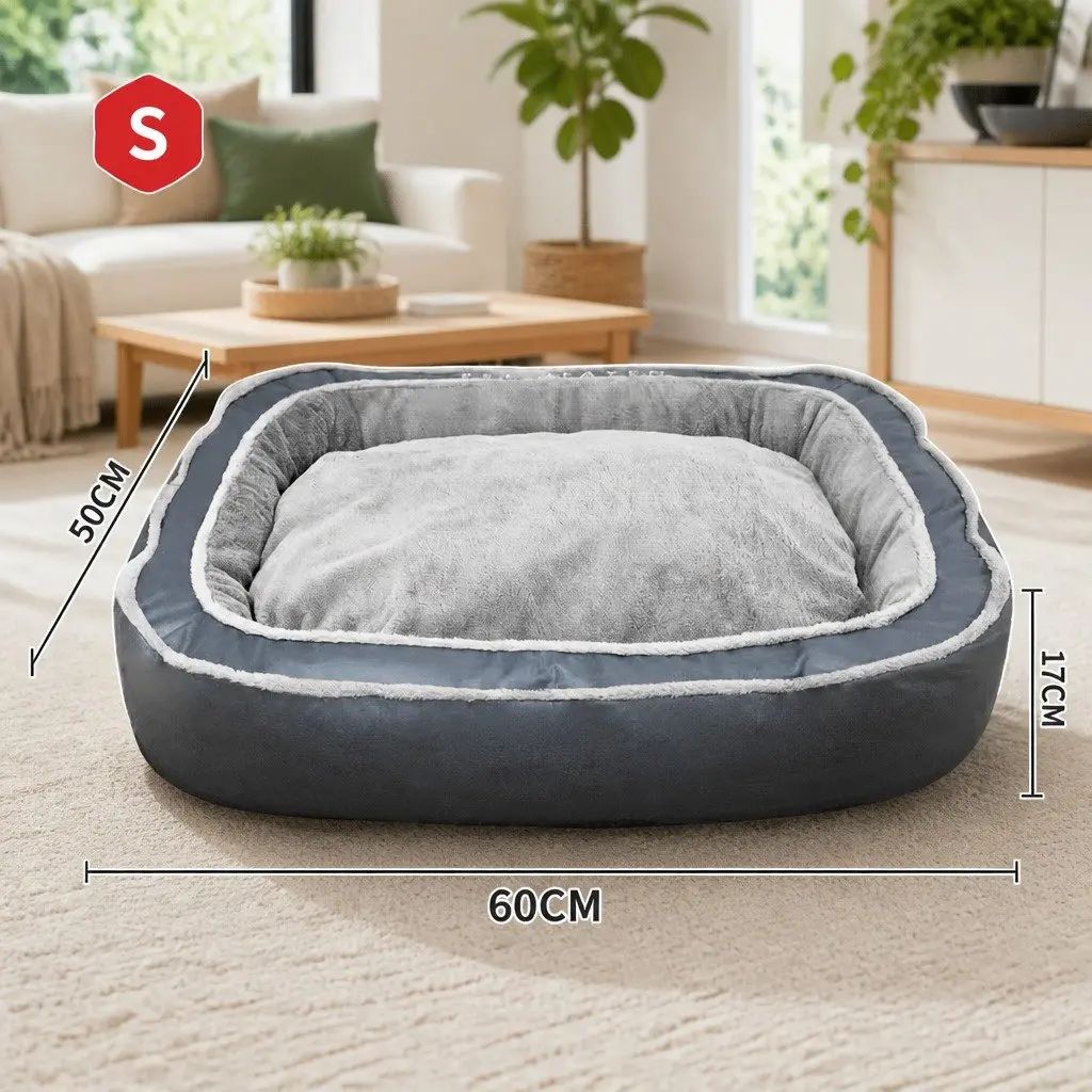 Oval Pet Bed Deep Sleep Removable Washable Cushion Blue 60x50x17cm