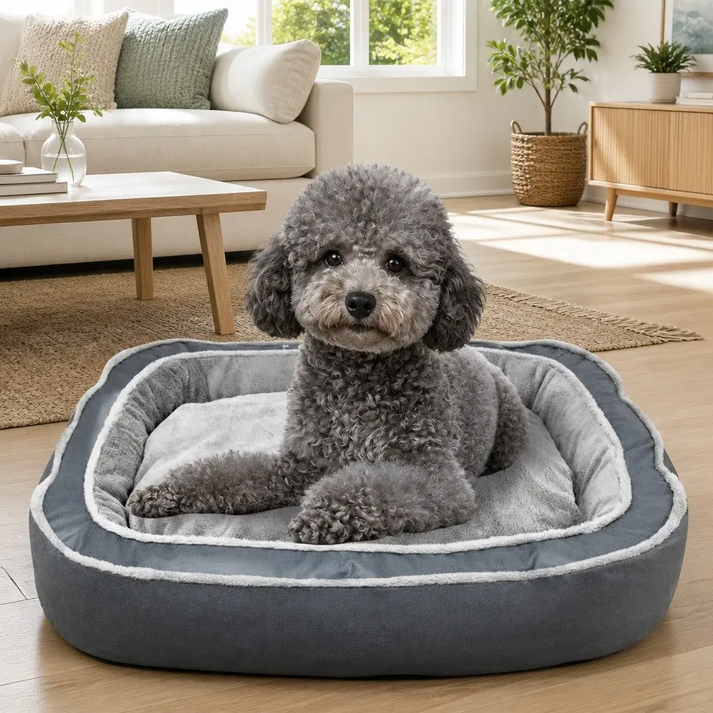Oval Pet Bed Deep Sleep Removable Washable Cushion Blue 60x50x17cm