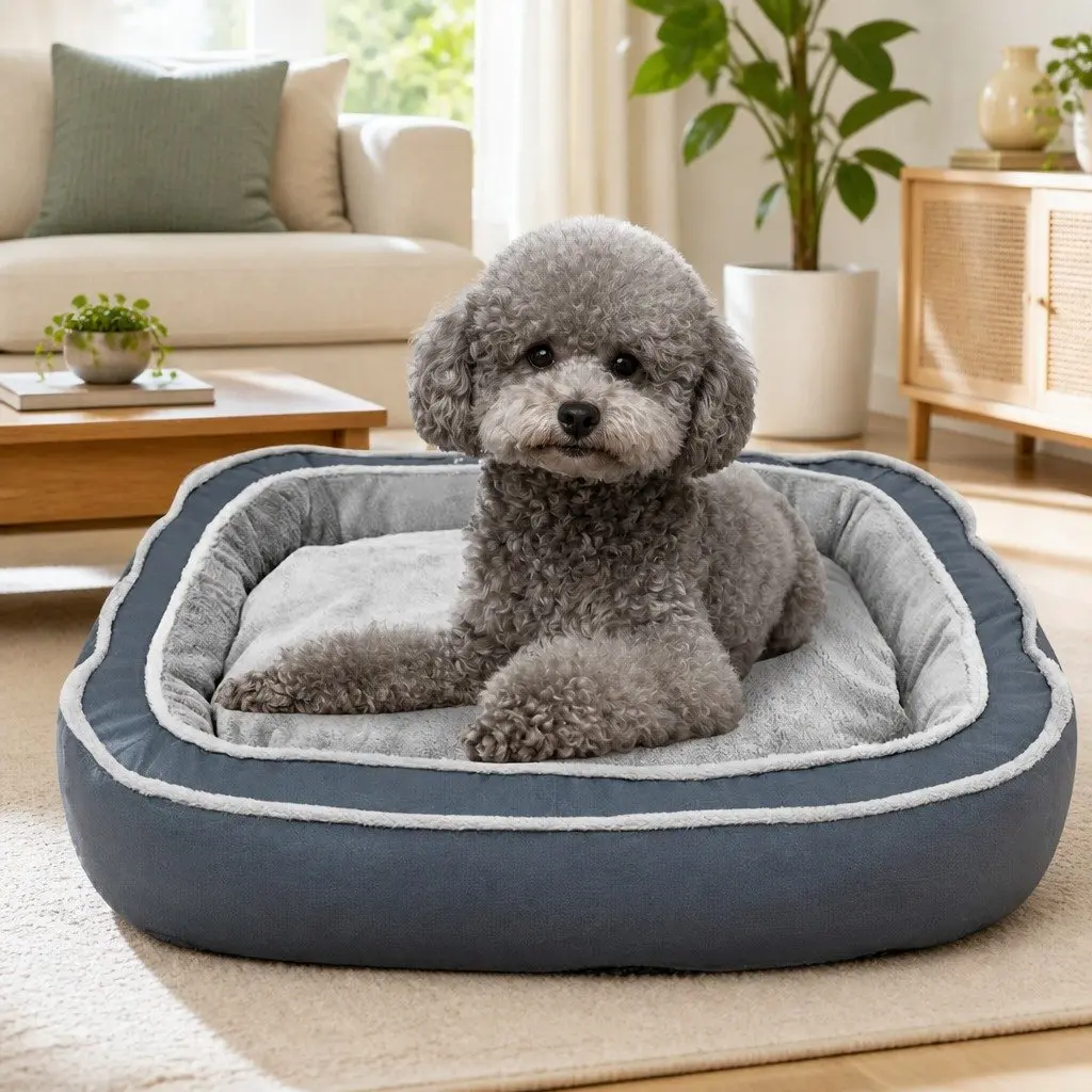 Oval Pet Bed Deep Sleep Removable Washable Cushion Blue 60x50x17cm