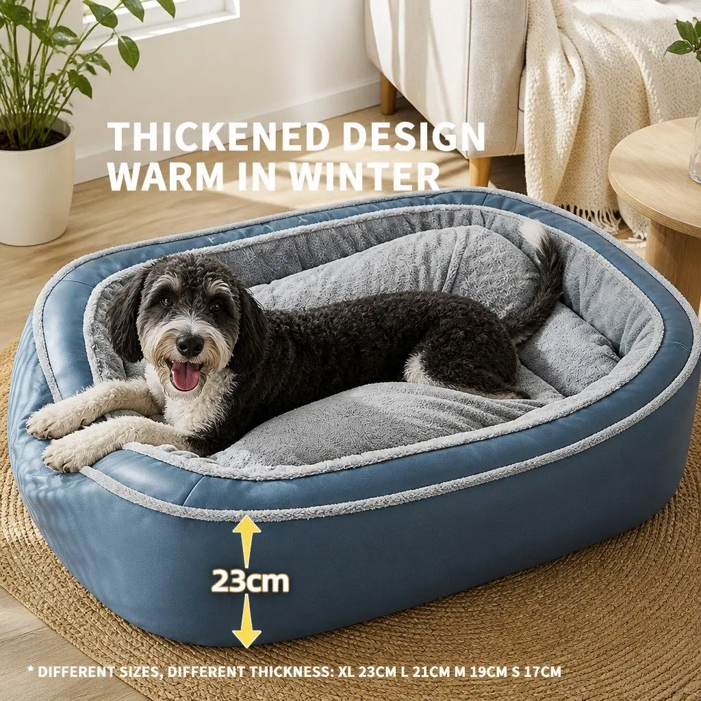 Oval Pet Bed Deep Sleep Removable Washable Cushion Blue 60x50x17cm